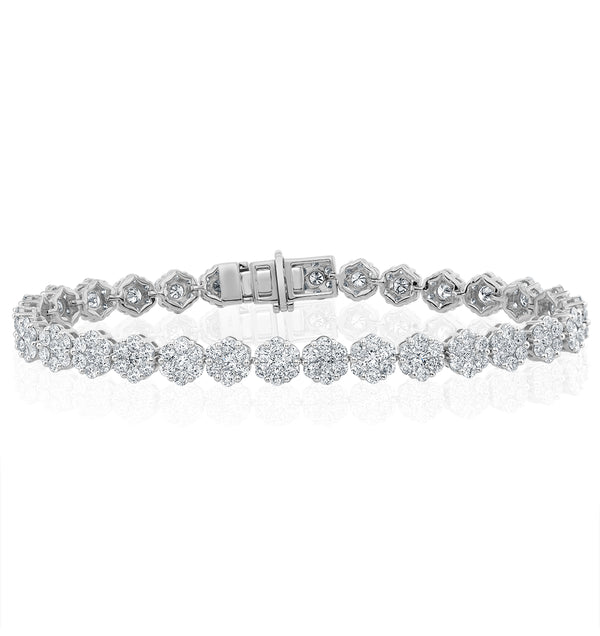 7ct Cluster Lab Diamond Tennis Bracelet H/Si Set in 18K White Gold